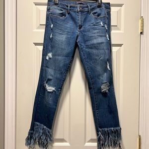 Tractr BLU fringe hem distressed denim jeans